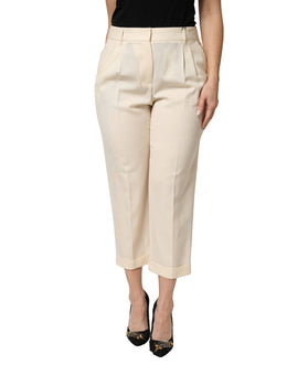Dolce & Gabbana Ivory Wool Mid Waist Cropped Trouser Pants