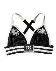 Dolce & Gabbana Black Floral Silk Satin Crop Logo Bralette Top