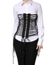 Dolce & Gabbana Black Lace-Up Drawstring Bustier Corset Top