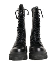 Dolce & Gabbana Black Leather Trek Sole Combat Boots Shoes