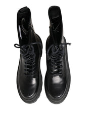 Dolce & Gabbana Black Leather Trek Sole Combat Boots Shoes