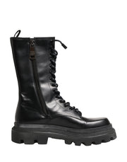 Dolce & Gabbana Black Leather Trek Sole Combat Boots Shoes