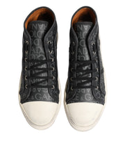 Dolce & Gabbana Black White Canvas Logo Mid Top Sneakers Shoes