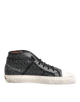 Dolce & Gabbana Black White Canvas Logo Mid Top Sneakers Shoes