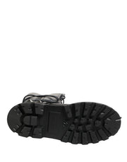 Dolce & Gabbana Black Leather Knee High Combat Boots Shoes
