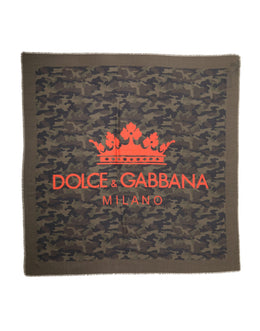 Dolce & Gabbana Green Camouflage Logo Cashmere 138cm x 137cm Men Scarf
