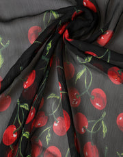 Dolce & Gabbana Black Cherry Print Silk Shawl Stole 190cm x 122cm Scarf