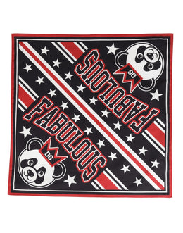 Dolce & Gabbana Black Red Panda Cotton Square Foulard 50.5cm x 50cm Scarf