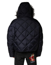 Dolce & Gabbana Black Quilted Fur Shearling Hooded  Jacket