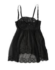 Dolce & Gabbana Black Silk Floral Lace Lingerie Top Underwear