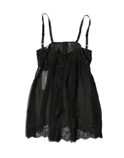 Dolce & Gabbana Black Silk Floral Lace Lingerie Top Underwear