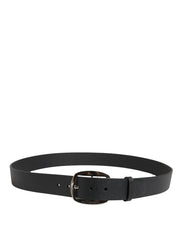 Dolce & Gabbana Black Calf Leather Silver Metal Buckle Belt