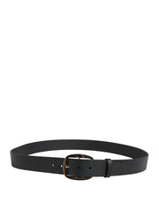 Dolce & Gabbana Black Calf Leather Silver Metal Buckle Belt