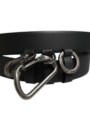 Dolce & Gabbana Black Calf Leather Silver Metal Buckle Belt