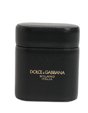 Dolce & Gabbana Black Calf Leather Logo Print Flip Holder Airpods Case