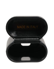 Dolce & Gabbana Black Calf Leather Logo Print Flip Holder Airpods Case