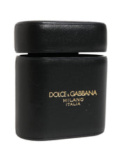 Dolce & Gabbana Black Calf Leather Logo Print Flip Holder Airpods Case