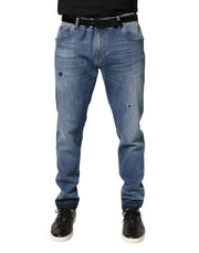 Dolce & Gabbana Blue Tattered Skinny Cotton Denim Jeans