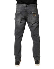 Dolce & Gabbana Dark Gray Tattered Cotton Loose Denim Jeans