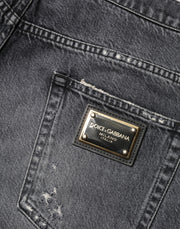 Dolce & Gabbana Dark Gray Tattered Cotton Loose Denim Jeans