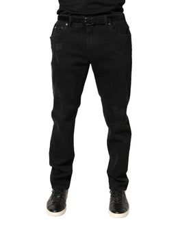 Dolce & Gabbana Black Tattered Skinny Cotton Denim Jeans