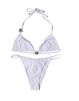 Dolce & Gabbana White Logo Swimsuit 2 Piece Top Bottom Swimwear