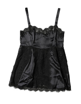 Dolce & Gabbana Black Silk Lace Trim Lingerie Top Underwear