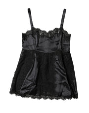 Dolce & Gabbana Black Silk Lace Trim Lingerie Top Underwear