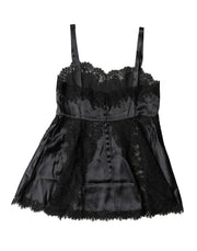 Dolce & Gabbana Black Silk Lace Trim Lingerie Top Underwear