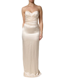 Dolce & Gabbana White Satin Strapless Sheath Maxi Dress
