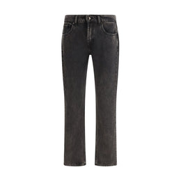 7FOR Black Cotton Straight-Leg Jeans