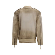 Golden Goose Beige Buffalo Leather Biker Jacket