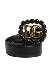 Dolce & Gabbana Black Leather DG Logo Embellished Buckle Belt