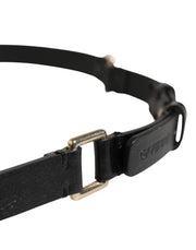 GF Ferre Black Leather Thin Gold Metal Brass Buckle Waist Belt