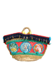 Dolce & Gabbana Multicolor Woven Straw Basket Embellished Sicily Bag