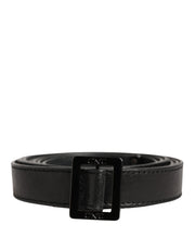 Costume National Black Leather Square Metal Buckle Waist Belt