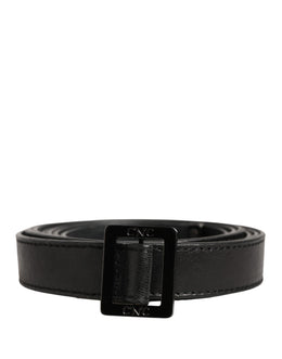 Costume National Black Leather Square Metal Buckle Waist Belt
