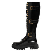 Dolce & Gabbana Black Buckle Embellished Knee High Boots Shoes