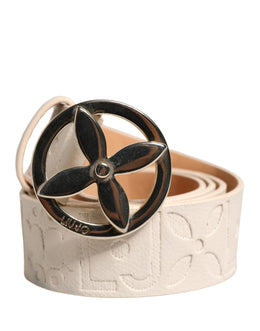 Liu Jo Beige Leather Wide Waist Silver Metal Buckle Waist Women Belt