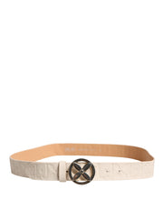 Liu Jo Beige Leather Wide Waist Silver Metal Buckle Waist Women Belt