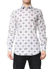 Dolce & Gabbana White GOLD Crown Cotton Dress Formal Shirt
