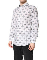 Dolce & Gabbana White GOLD Crown Cotton Dress Formal Shirt