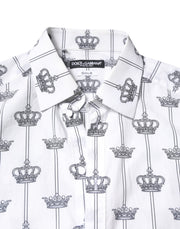 Dolce & Gabbana White GOLD Crown Cotton Dress Formal Shirt