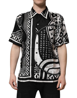 Dolce & Gabbana Black Silk Logo Print Short Sleeves Shirt