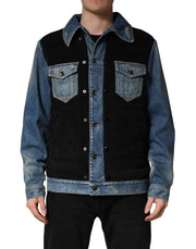 Dolce & Gabbana Black Blue Cotton Denim Blouson Men  Jacket