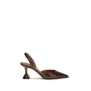 Amina Muaddi Brown Calf Leather Bos Taurus Platform Pumps