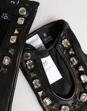 Dolce & Gabbana Women Black Embellished Wrist Length Mitten Gloves