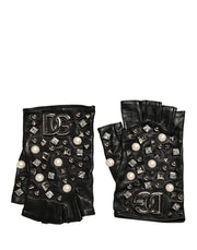 Dolce & Gabbana Black Pearl Embellished Wrist Length Gloves