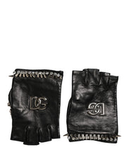 Dolce & Gabbana Women Black Embellished Wrist Length Mitten Gloves