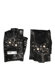 Dolce & Gabbana Black Embellished Wrist Length Mitten Women Gloves